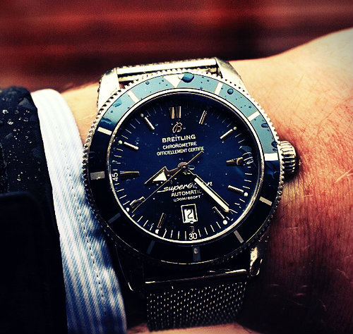 Breitling Superocean Azul Dial Pulsera De Metal Para Hombre Reloj